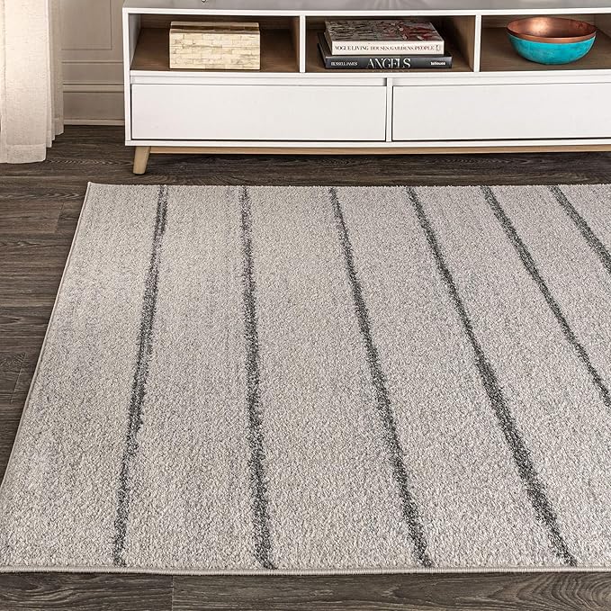 JONATHAN Y Williamsburg Minimalist Stripe Cream/Gray Indoor Area Rug, 8x10, Contemporary, Modern, Easy-Cleaning for Living Room, Bedroom, Kitchen, Pet Friendly, Non-Shedding (MOH201A-8)