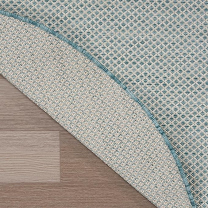 Nourison Home Courtyard Ivory Aqua 4' x Round Area Rug - Easy Clean, Non Shedding, Bed Room, Living Room, Dining Room, Kitchen (4' x Round)