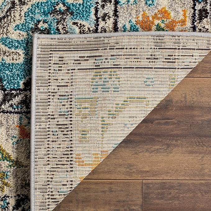 SAFAVIEH Monaco Collection Runner Rug - 2'2" x 8', Grey & Light Blue, Boho Chic Medallion Distressed Design, Non-Shedding & Easy Care, Ideal for High Traffic Areas in Living Room, Bedroom (MNC243G)