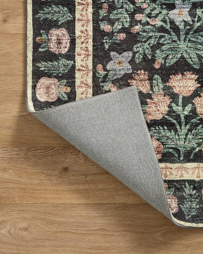 Loloi Rifle Paper Co. Eden Collection EDE-02 Mughal Garden Black 7'-6" x 9'-6" Area Rug feat. CloudPile™