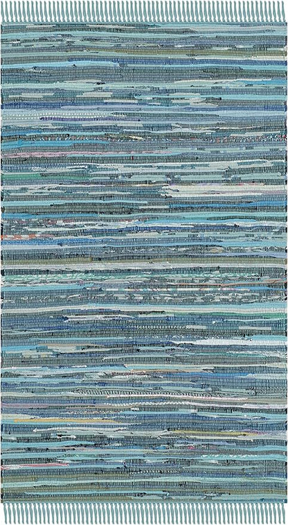 SAFAVIEH Rag Rug Collection Accent Rug - 2'3" x 5', Blue & Multi, Handmade Boho Stripe Cotton, Ideal for High Traffic Areas in Entryway, Living Room, Bedroom (RAR121B)