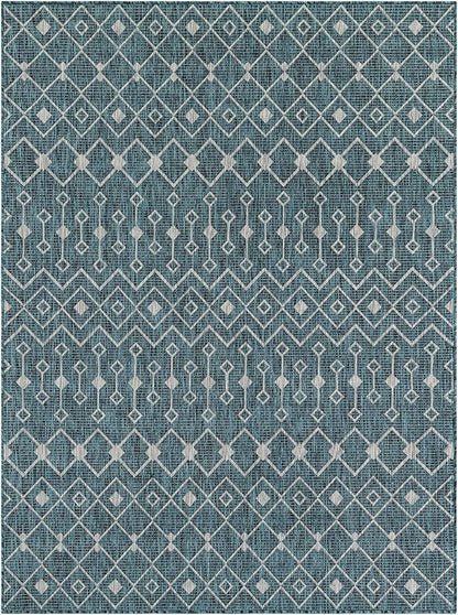 Unique Loom Outdoor Trellis Collection Area Rug - Tribal Trellis (5' 3" x 7' 1" Rectangle Teal/Ivory)