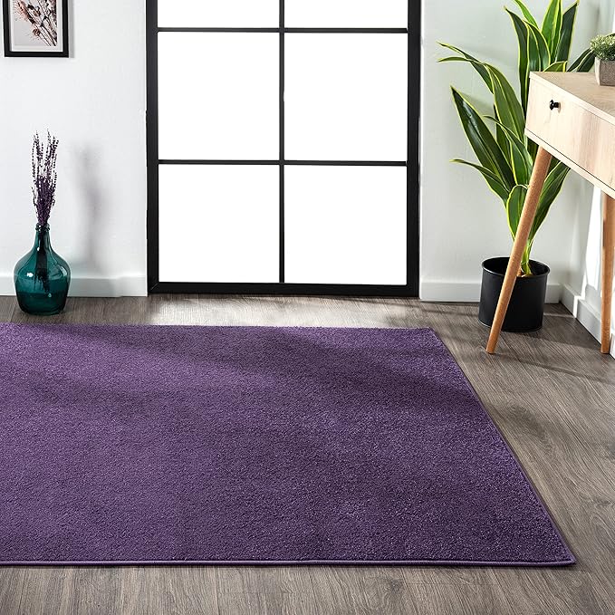 Eyely UES100N-15 Supersoft Haze Solid Low-Pile Indoor Area Rug, Coastal, Bohemian, Minimalist, Classic, Casual for Bedroom,Kitchen,Living Room,Non Shedding,Easy-Washing, Purple, 12 X 15