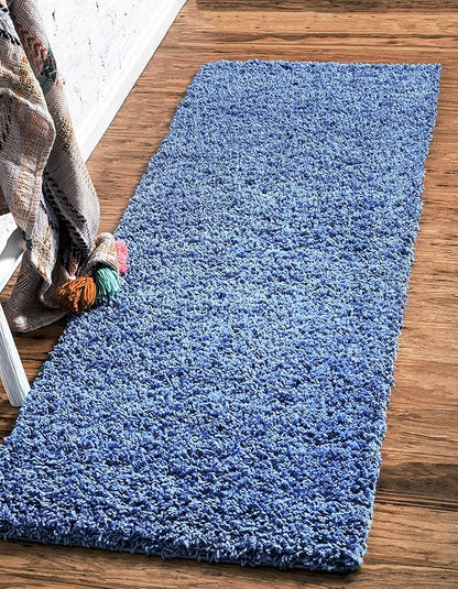 Unique Loom Solid Shag Collection Area Rug (2' 6" x 13' 1" Runner, Periwinkle Blue)