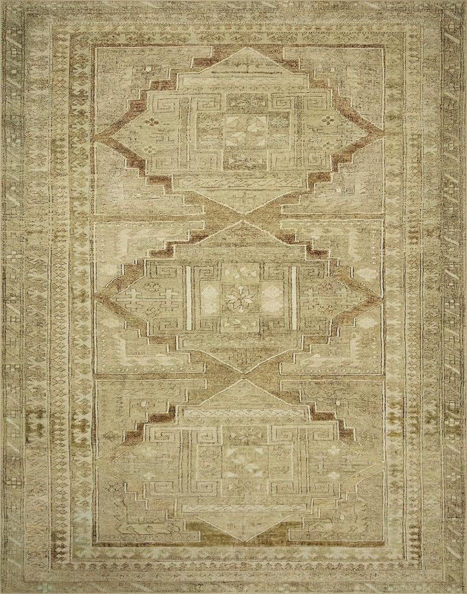 Loloi Magnolia Home by Joanna Gaines Sinclair Collection SIN-02 Khaki/Tobacco 2'-3" x 11'-6", .25" Pile Height, Machine Washable, Runner Rug