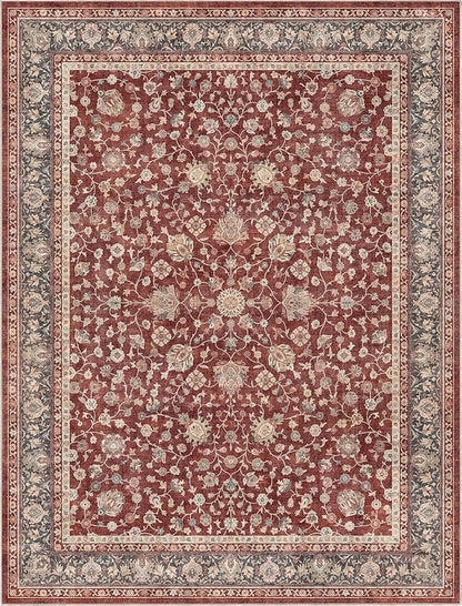 Well Woven Asha Rome Red 7'7" x 9'10" Area Rug - Oriental Floral Pattern, Easy Clean, Floor-Friendly Backing - for Living Room, Bedroom, and Dining Room