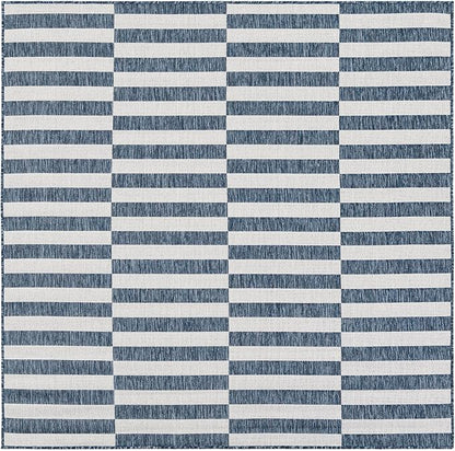 Unique Loom Outdoor Striped Collection Area Rug - Striped (6' 1" Square Blue/Ivory)