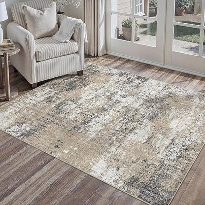 4x6 Abstract Area Rug Brown Washable Modern Neutral Office Carpet Non Slip Ultra Soft Indoor Entry Low Pile Small Door Mat Bedroom Contemporary Throw Rug for Kitchen Laundry Dinging Room