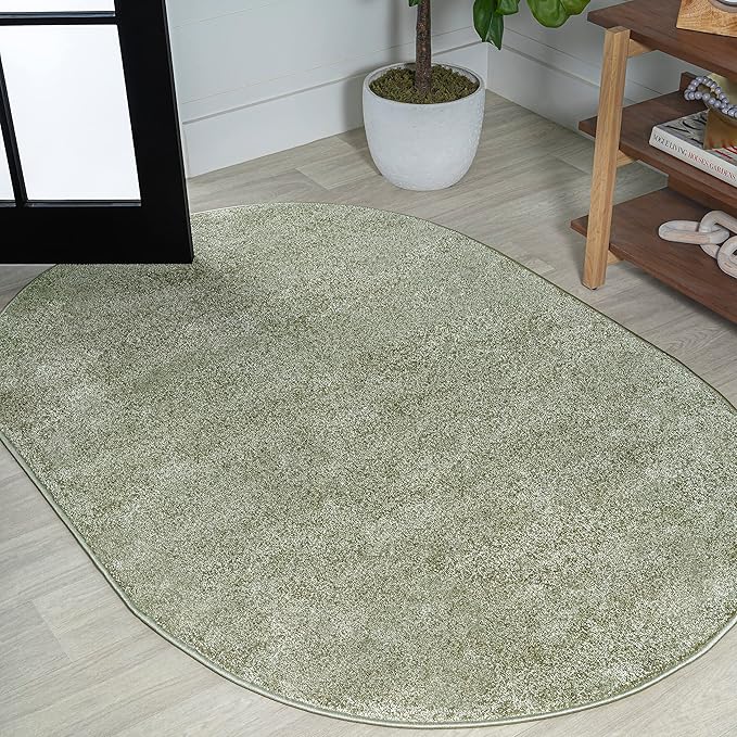 Eyely UES100O-6OV Supersoft Haze Solid Low-Pile Indoor Area Rug, Coastal, Bohemian, Minimalist, Classic, Casual for Bedroom,Kitchen,Living Room,Non Shedding,Easy-Washing, Green, 6 X 9 Oval