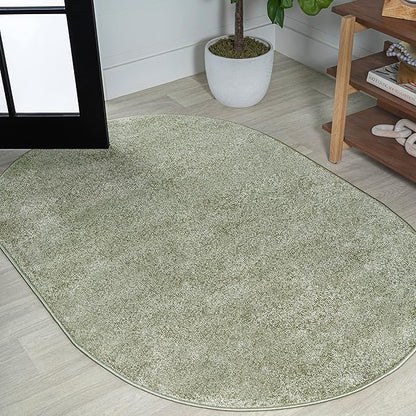 Eyely UES100O-6OV Supersoft Haze Solid Low-Pile Indoor Area Rug, Coastal, Bohemian, Minimalist, Classic, Casual for Bedroom,Kitchen,Living Room,Non Shedding,Easy-Washing, Green, 6 X 9 Oval