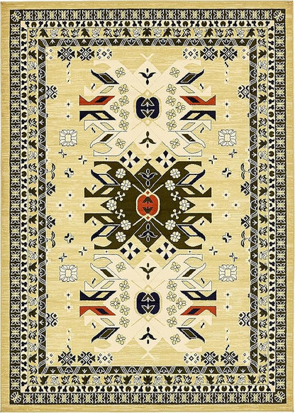 Unique Loom Taftan Collection Border Geometric Tribal Inspired Design Area Rug (7' 0 x 10' 0 Rectangular, Gold/ Gray)