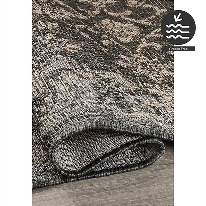 FH Home Outdoor Rug - Waterproof Easy to Clean Stain Resistant - Patio Indoor Outdoor Porch Deck Balcony Entryway - Vintage Distressed - Antalya - Gray - 5ft 2in x 7ft 6in