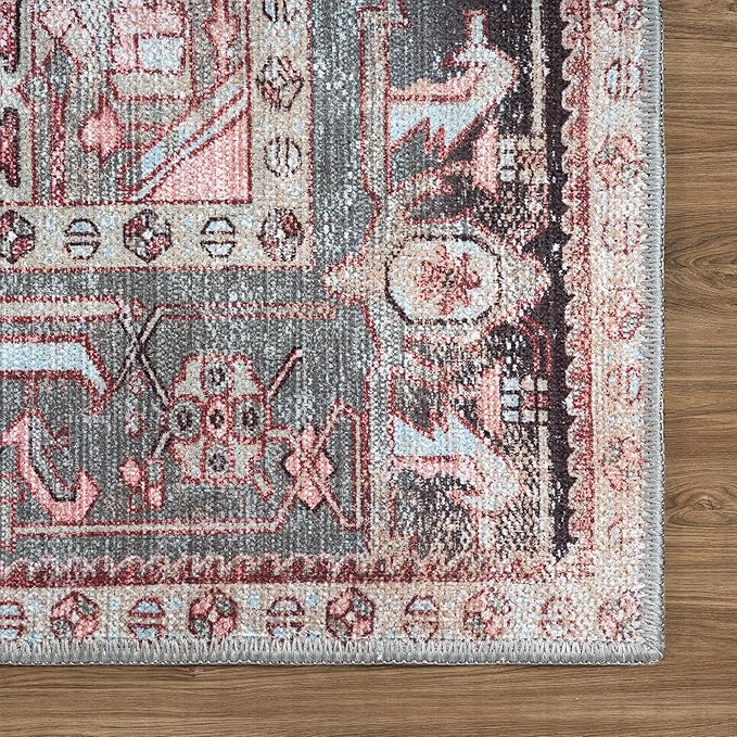 Washable Area Rug. Modern Farmhouse. Vintage. Turkish. Bohemian. Distressed. Oriental. Traditional. Rugs for Living Room. Dining. Bedroom. Office. Entryway. Foyer. (858RM, 9'5" x 14')