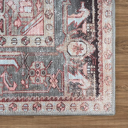 Washable Area Rug. Modern Farmhouse. Vintage. Turkish. Bohemian. Distressed. Oriental. Traditional. Rugs for Living Room. Dining. Bedroom. Office. Entryway. Foyer. (858RM, 9'5" x 14')