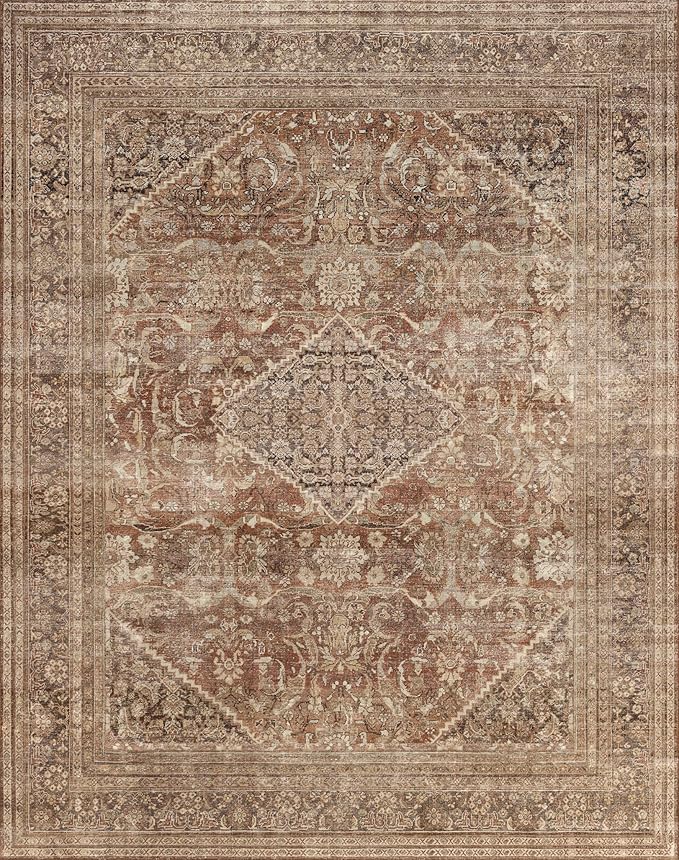 vivorug 6x9 Area Rugs, Ultra-Soft Washable Rug for Living Room Dinner Room Bedroom, Non-Slip Vintage Rug, Indoor Carpet Large Area Rug, Earth Tone