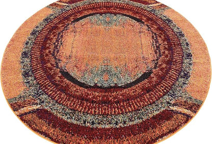 Unique Loom Estrella Collection Rustic, Distressed, Modern, Abstract Area Rug (6' 0 x 6' 0 Round, Orange/Black)