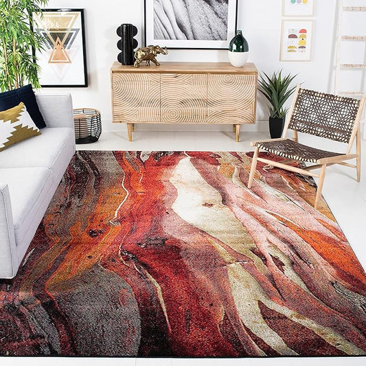 SAFAVIEH Glacier Collection Area Rug - 10'6" x 14', Red & Multi, Modern Abstract Design, Non-Shedding & Easy Care, Ideal for High Traffic Areas in Living Room, Bedroom (GLA126A)