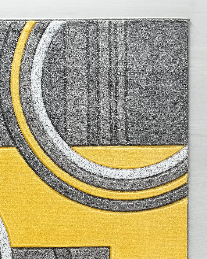 GLORY RUGS Modern Area Rug 5x7 Yellow Soft Hand Carved Contemporary Floor Carpet with Premium Fluffy Texture for Indoor Living Dining Room and Bedroom Area