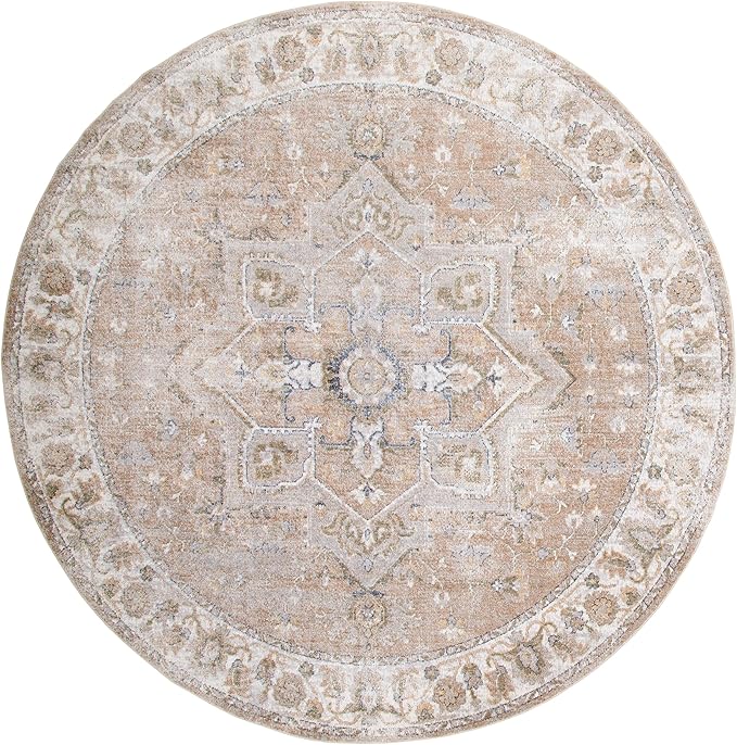 Nourison Home Astra Machine Washable Beige 7'10" x Round Area Rug - Easy Clean, Non Shedding, Bed Room, Living Room, Dining Room, Kitchen (8' x Round)