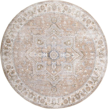 Nourison Home Astra Machine Washable Beige 5'3" x Round Area Rug - Easy Clean, Non Shedding, Bed Room, Living Room, Dining Room, Kitchen (5' x Round)