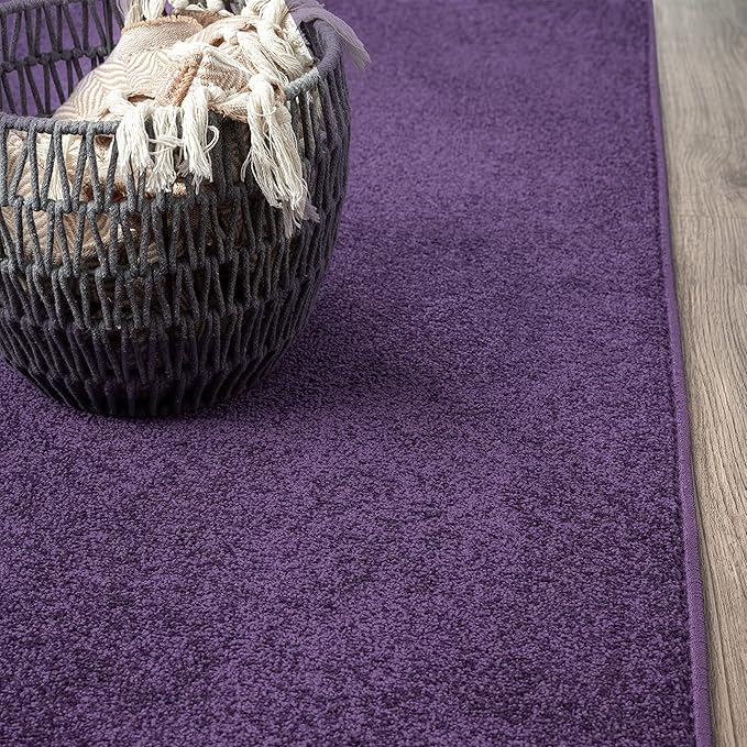Eyely UES100N-214 Supersoft Haze Solid Low-Pile Indoor Runner Rug, Coastal, Bohemian, Minimalist, Classic, Casual for Bedroom,Kitchen,Living Room,Non Shedding,Easy-Washing, Purple, 2 X 14