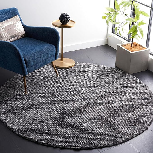 SAFAVIEH Natura Collection Area Rug - 8' Round, Dark Grey, Handmade Wool Blend, Textured Design, Ideal for Living Room, Bedroom, Dining Space (NAT620H)