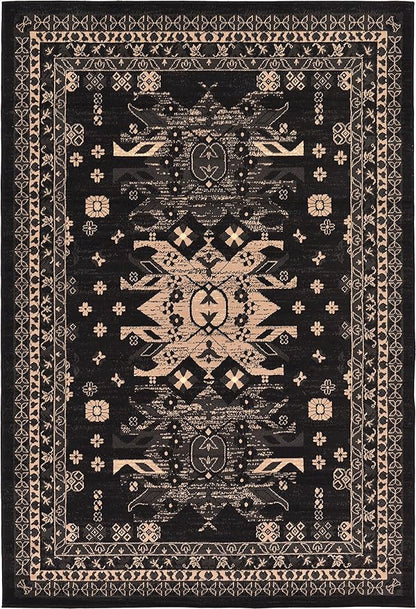 Unique Loom Taftan Collection Border Geometric Tribal Inspired Design Area Rug (6' 0 x 9' 0 Rectangular, Black/ Gray)