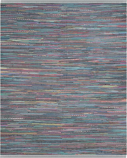 SAFAVIEH Rag Rug Collection Area Rug - 8' x 10', Aqua & Multi, Handmade Boho Stripe Cotton, Ideal for High Traffic Areas in Living Room, Bedroom (RAR121K)