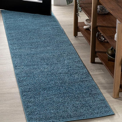 Eyely UES100H-210 Supersoft Haze Solid Low-Pile Indoor Runner Rug Casual;Contemporary;Solid;Traditional, Bedroom, Kitchen, Living Room, Easy-Cleaning, Non-Shedding, 2 X 10, Turquoise
