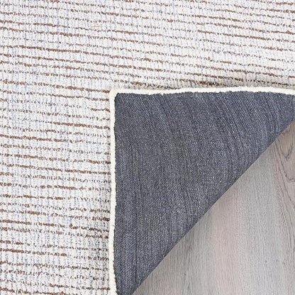 Hand-Tufted 100% Wool Pile Area Rug – Geometric Textured Grid Check Pattern – Thick and Durable Floor Carpet for Bedroom, Living Room, Kids Room, and Dining Area (Light Brown, 7' x 7')