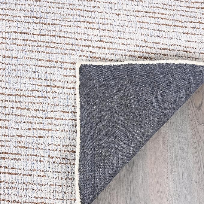 Hand-Tufted 100% Wool Pile Area Rug – Geometric Textured Grid Check Pattern – Thick and Durable Floor Carpet for Bedroom, Living Room, Kids Room, and Dining Area (Light Brown, 8' Round)
