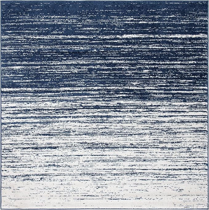 SAFAVIEH Adirondack Collection Area Rug - 6'7" Square, Navy & Ivory, Modern Ombre Design, Non Shedding & Easy to Clean, Ideal for Living Room, Bedroom, Office, Dining Space (ADR113N)