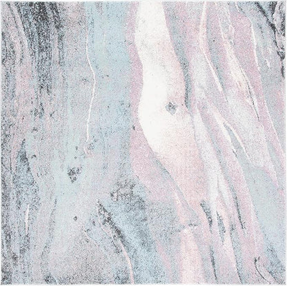 SAFAVIEH Glacier Collection Area Rug - 5'3" Square, Pink & Blue, Modern Abstract Design, Non-Shedding & Easy Care, Ideal for High Traffic Areas in Living Room, Bedroom (GLA126U)
