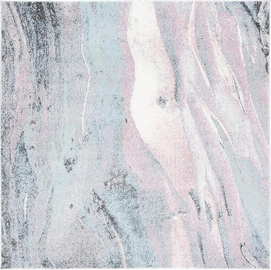 SAFAVIEH Glacier Collection Area Rug - 5'3" Square, Pink & Blue, Modern Abstract Design, Non-Shedding & Easy Care, Ideal for High Traffic Areas in Living Room, Bedroom (GLA126U)