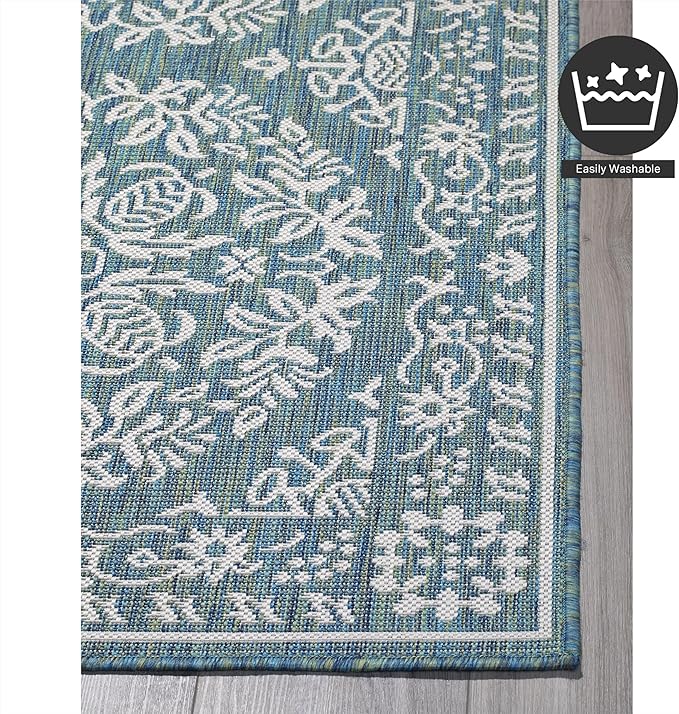 FH Home Flat Woven Outdoor Rug - Waterproof, Easy to Clean, Stain Resistant - Premium Polypropylene Yarn - Farmhouse - Patio, Porch, Deck, Balcony - Marbella - Ocean - 5ft 4in x 7ft 6in