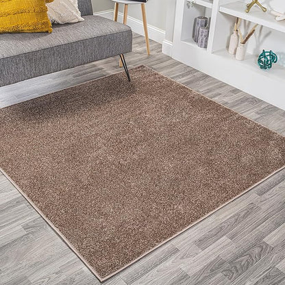Eyely UES100J-6SQ Supersoft Haze Solid Low-Pile Indoor Area Rug, Coastal, Bohemian, Minimalist, Classic, Casual for Bedroom,Kitchen,Living Room,Non Shedding,Easy-Washing, Brown, 6' Square