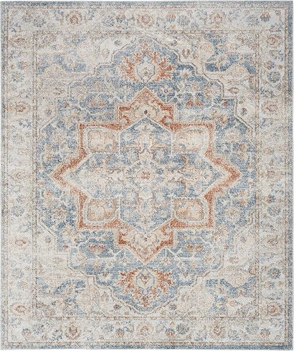 Nourison Home Astra Machine Washable Traditional Denim Multi 7'10" x 10' Area Rug, Easy Clean, Non Shedding, Bed Room, Living Room, Dining Room, Kitchen (8x10)