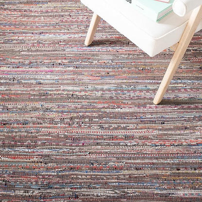 SAFAVIEH Rag Rug Collection Area Rug - 10' x 14', Rust & Multi, Handmade Boho Stripe Cotton, Ideal for High Traffic Areas in Living Room, Bedroom (RAR121E)