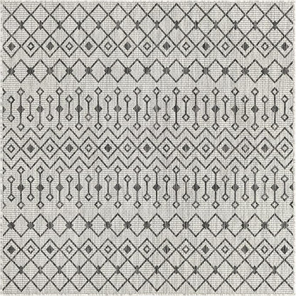 Unique Loom Outdoor Trellis Collection Area Rug - Tribal Trellis (5' 3" Square, Gray/ Black)