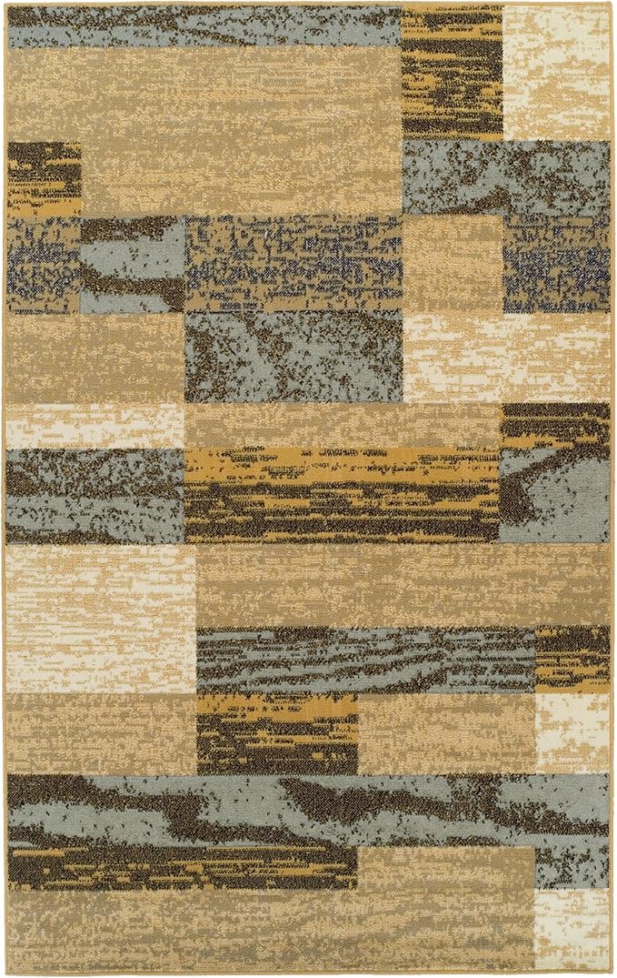 Superior Indoor Area Rug, Jute Backed, Modern Geometric Patchwork Floor Decor for Bedroom, Office, Living Room, Entryway, Hardwood Floors, Rockwood Collection, 3' x 5', Light Blue-Beige