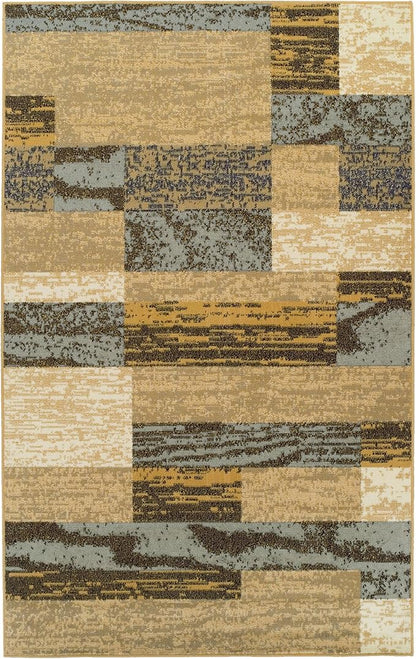 SUPERIOR Indoor Area Rug, Jute Backed, Modern Geometric Patchwork Floor Decor for Bedroom, Office, Living Room, Entryway, Hardwood Floors, Rockwood Collection, 7' x 9', Light Blue-Beige