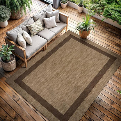 CAMILSON Outdoor Rug 10x14 - Large Modern Outside Rugs for Patios Porches Waterproof Durable Washable Non-Shedding, Easy-to-Clean Indoor Outdoor Area Carpet (10 x 14, Bordered - Jute)