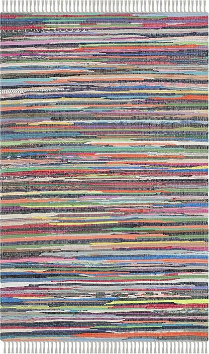 SAFAVIEH Rag Rug Collection Accent Rug - 2'3" x 5', Grey & Multi, Handmade Boho Stripe Cotton, Ideal for High Traffic Areas in Entryway, Living Room, Bedroom (RAR121M)