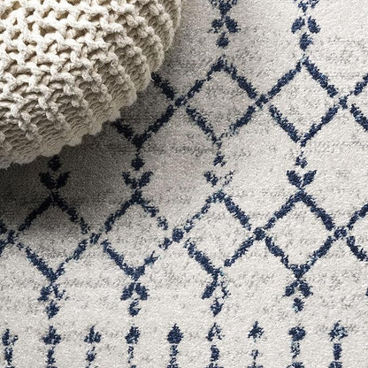 JONATHAN Y Boho Vintage Diamond Cream/Navy Indoor Area Rug 9X12 ft, Moroccan Hype for Living Room, Bedroom, Kitchen, Office, Easy-Cleaning, High Traffic, Pet-Friendly, Non-Shedding (MOH101F-9)