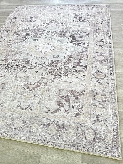 Fame Living Faded Oushak Rug, Turkish Vintage Floral Pastel Large Oversized Area Rugs for Living Room Dining Bedroom Kitchen Bathroom Nursery (848CrNv, 2' x 3')