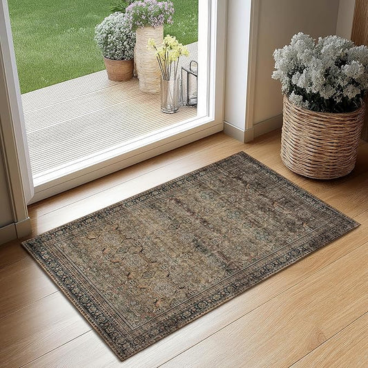 Area Rug Non Slip Machine Washable Ultra Soft Living Room/Bedroom/Kitchen/Outdoor/Classroom Vintage Brown, 2'×3'