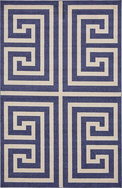 Unique Loom Athens Collection Classic Geometric Modern Border Design Area Rug (6' 0 x 9' 0 Rectangular, Navy Blue/ Beige)
