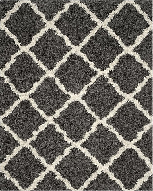 SAFAVIEH Dallas Shag Collection X-Large Area Rug - 11' x 15', Dark Grey & Ivory, Trellis Design, Non-Shedding & Easy Care, 1.5-inch Thick Ideal for High Traffic Areas in Living Room, Bedroom (SGD257A)
