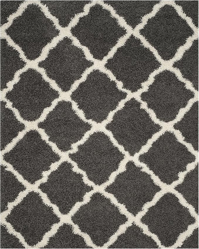 SAFAVIEH Dallas Shag Collection Area Rug - 8'6" x 12', Dark Grey & Ivory, Trellis Design, Non-Shedding & Easy Care, 1.5-inch Thick Ideal for High Traffic Areas in Living Room, Bedroom (SGD257A)