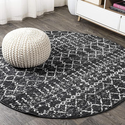 JONATHAN Y Boho Vintage Diamond Black/Ivory Round Area Rug 8 ft, Moroccan Hype for Living Room, Bedroom, Kitchen, Office, Easy-Cleaning, High Traffic, Pet-Friendly, Non-Shedding (MOH101D-8R)